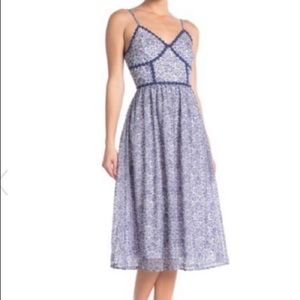 NSR Blue and White Lace Midi Prairie Dress